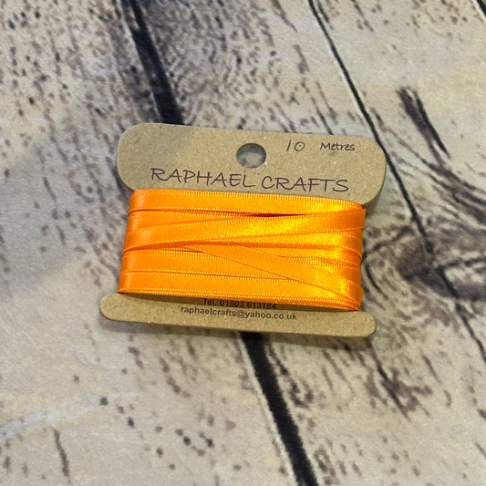 Single Faced Tangerine Orange Satin Pattern 1/4 Inch Wide Ribbon 10 Meters