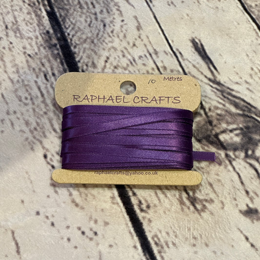 Single Faced Plum Satin Pattern 1/4 Inch Wide Ribbon 10 Meters