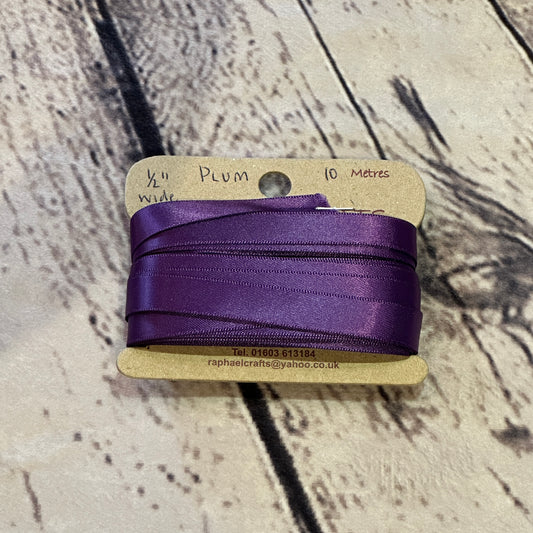 Double Faced Plum Satin Pattern 1/2 Inch Wide Ribbon 10 Meters