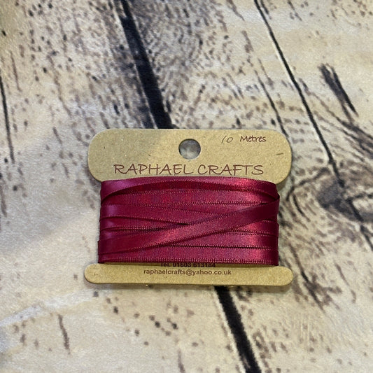 Single Faced Wine Satin Pattern 1/4 Inch Wide Ribbon 10 Meters