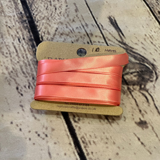 Single Faced Light Coral Satin Pattern 1/2 Inch Wide Ribbon 10 Meters