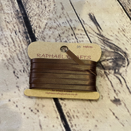 Single Faced Brown Satin Pattern 1/4 Inch Wide Ribbon 10 Meters