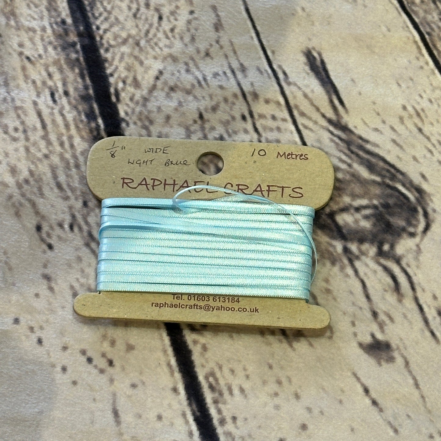 Double Faced Light Blue Satin Pattern 1/8 Inch Wide Ribbon 10 Meters