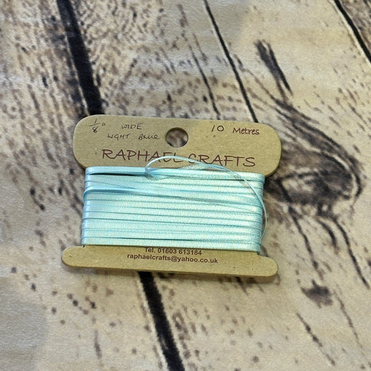 Double Faced Light Blue Satin Pattern 1/8 Inch Wide Ribbon 10 Meters