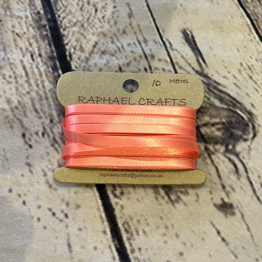 Single Faced Light Coral Satin Pattern 1/4 Inch Wide Ribbon 10 Meters