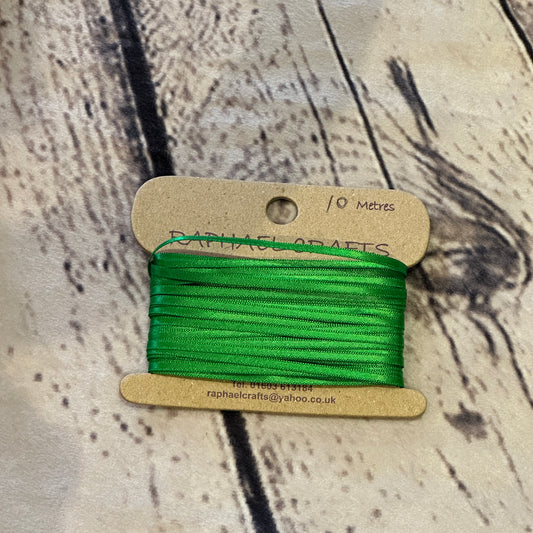 Single Faced Classic Green Satin Pattern 1/8 Inch Wide Ribbon 10 Meters