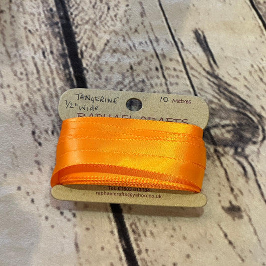 Double Faced Tangerine Orange Satin Pattern 1/2 Inch Wide Ribbon 10 Meters