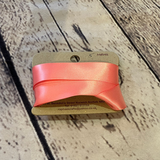 Double Faced Light Coral Satin Pattern 1 Inch Wide Ribbon 5 Meters