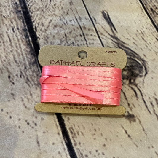 Single Faced Bubblegum Pink Satin Pattern 1/4 Inch Wide Ribbon 10 Meters