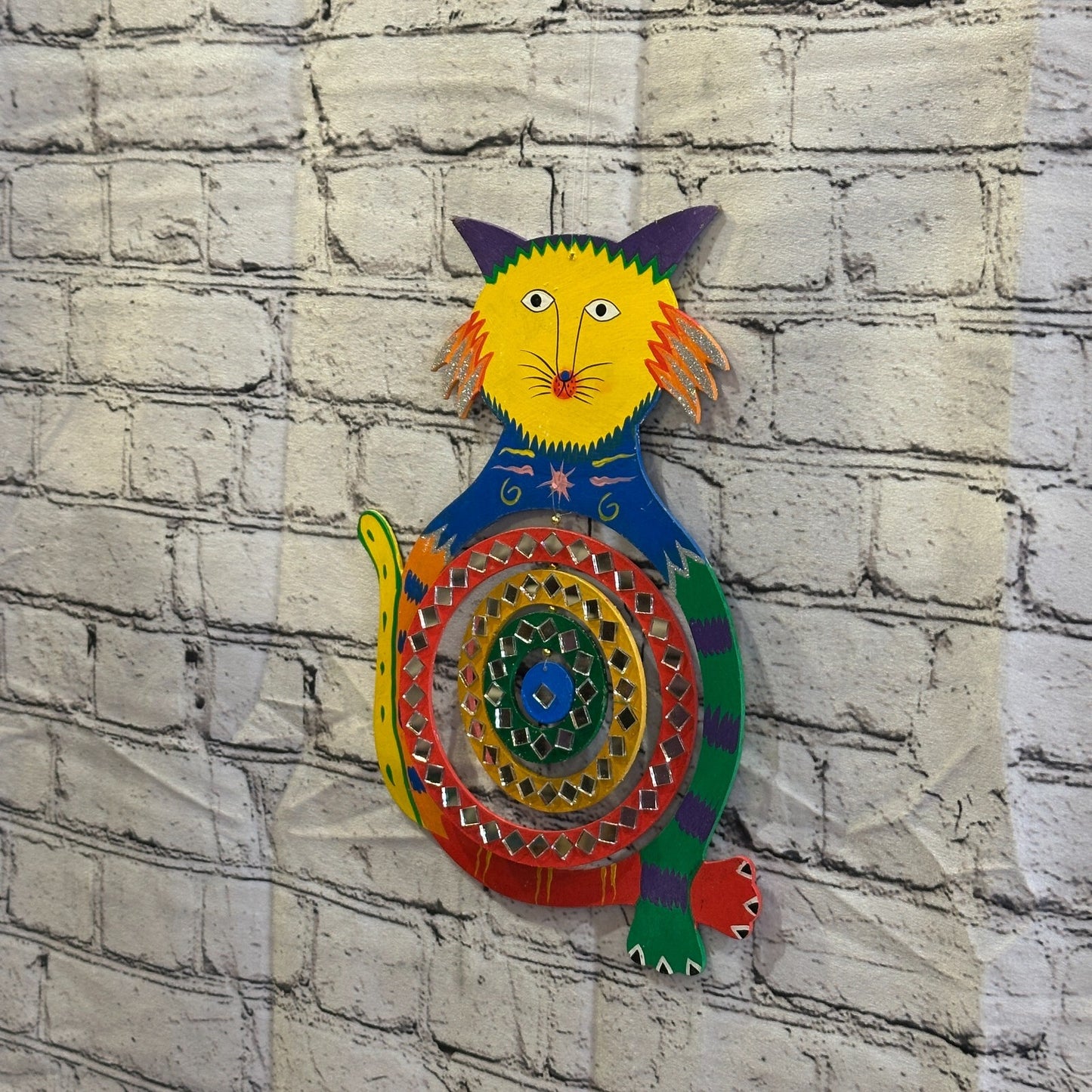 35cm Colourful Cat Hanging With Mirrors Window Suncatcher Indoor Mobile
