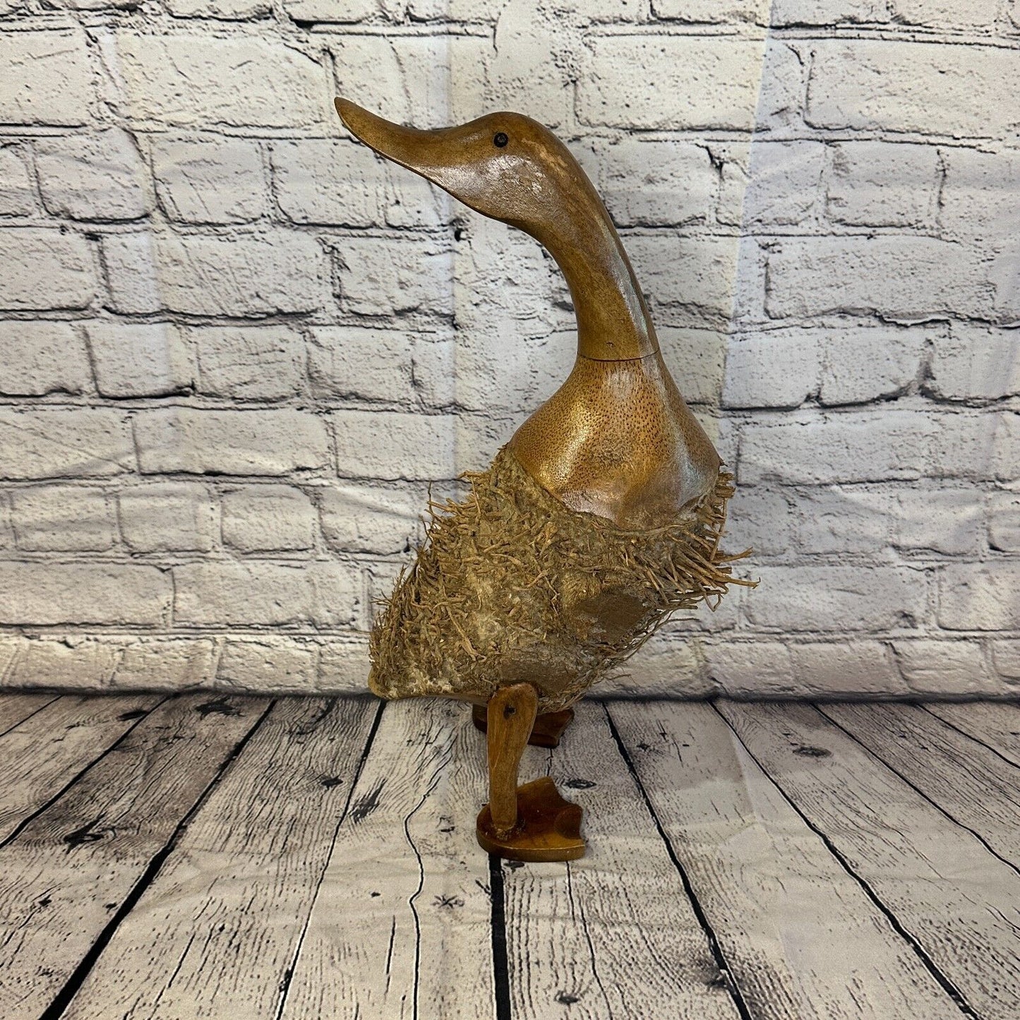 Looking Back 45cm Tall Wooden Hairy Duckling Baby Duck Bamboo Root Fairtrade