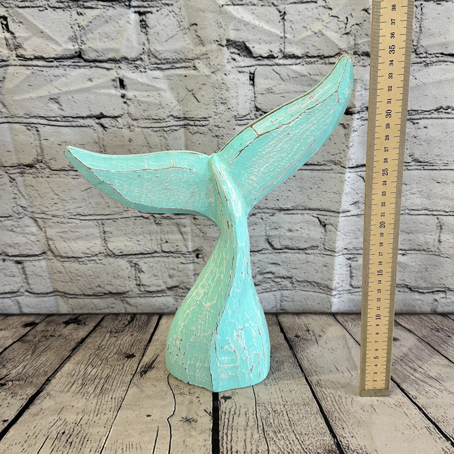 35cm x 30cm Whale Tail Green Fish Wood Coastal Ocean Bathroom Decoration