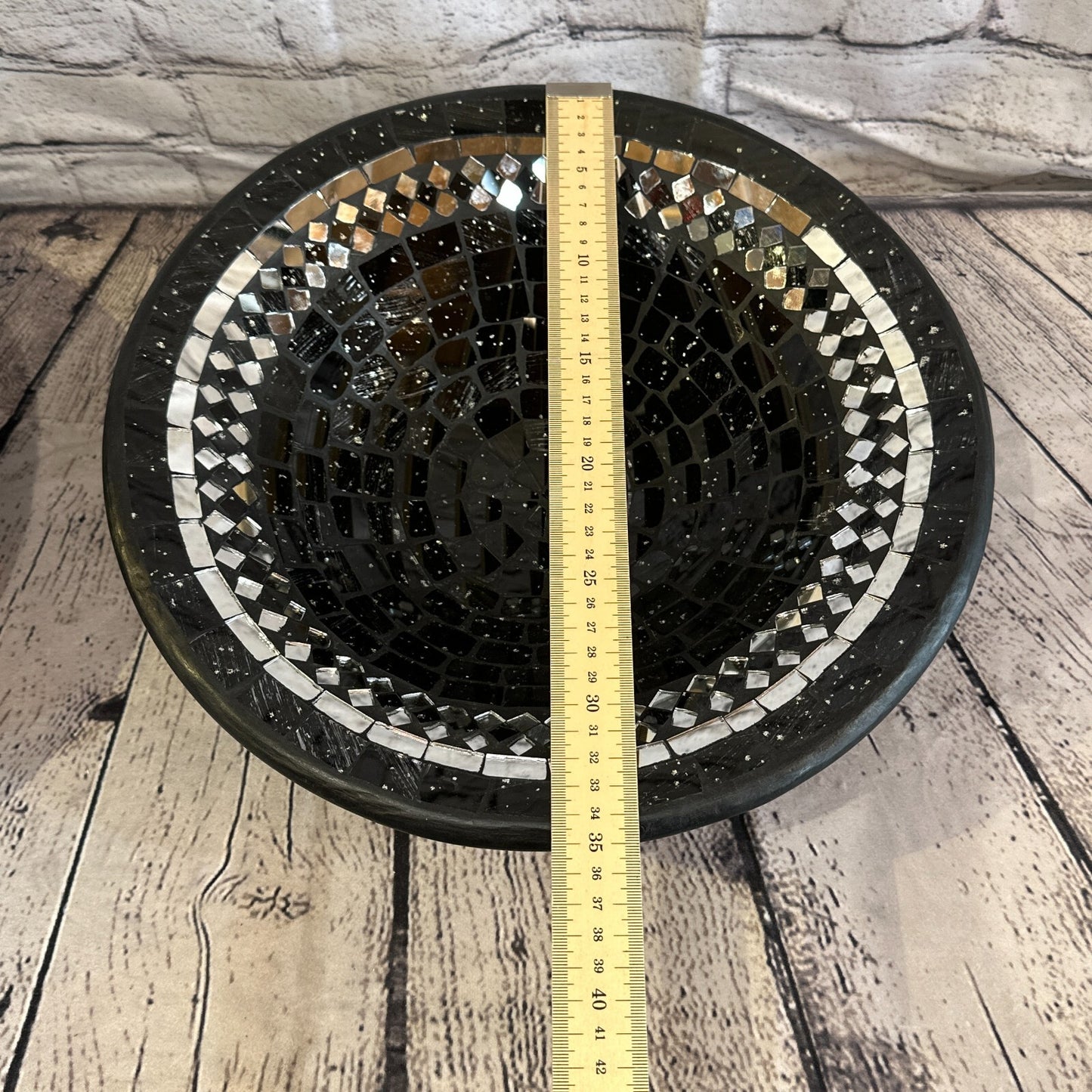 35cm Black Round Mosaic Handmade Ceramic Glass Tile Bowl Fruit