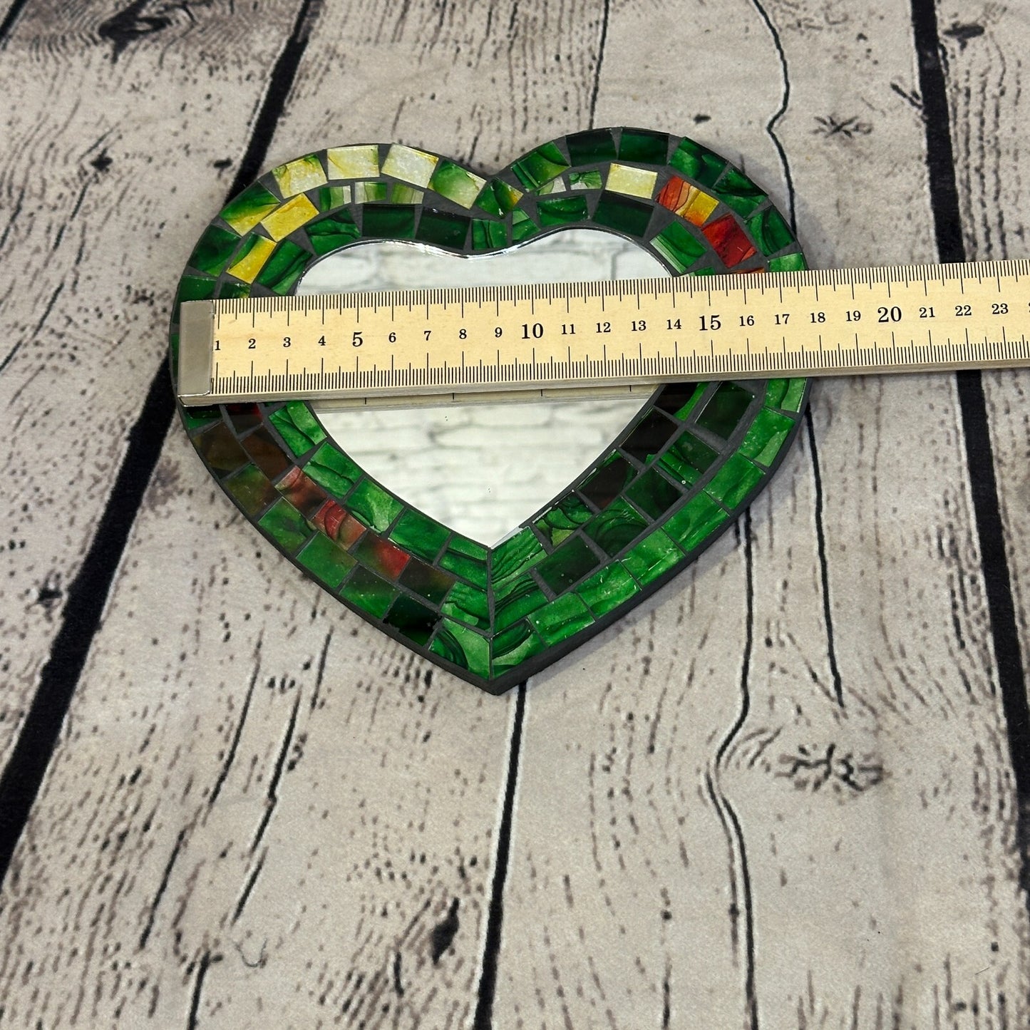 Green Heart Shape Mosaic Tile Wall Mirror 20cm x 15cm 8 Inches Handmade New