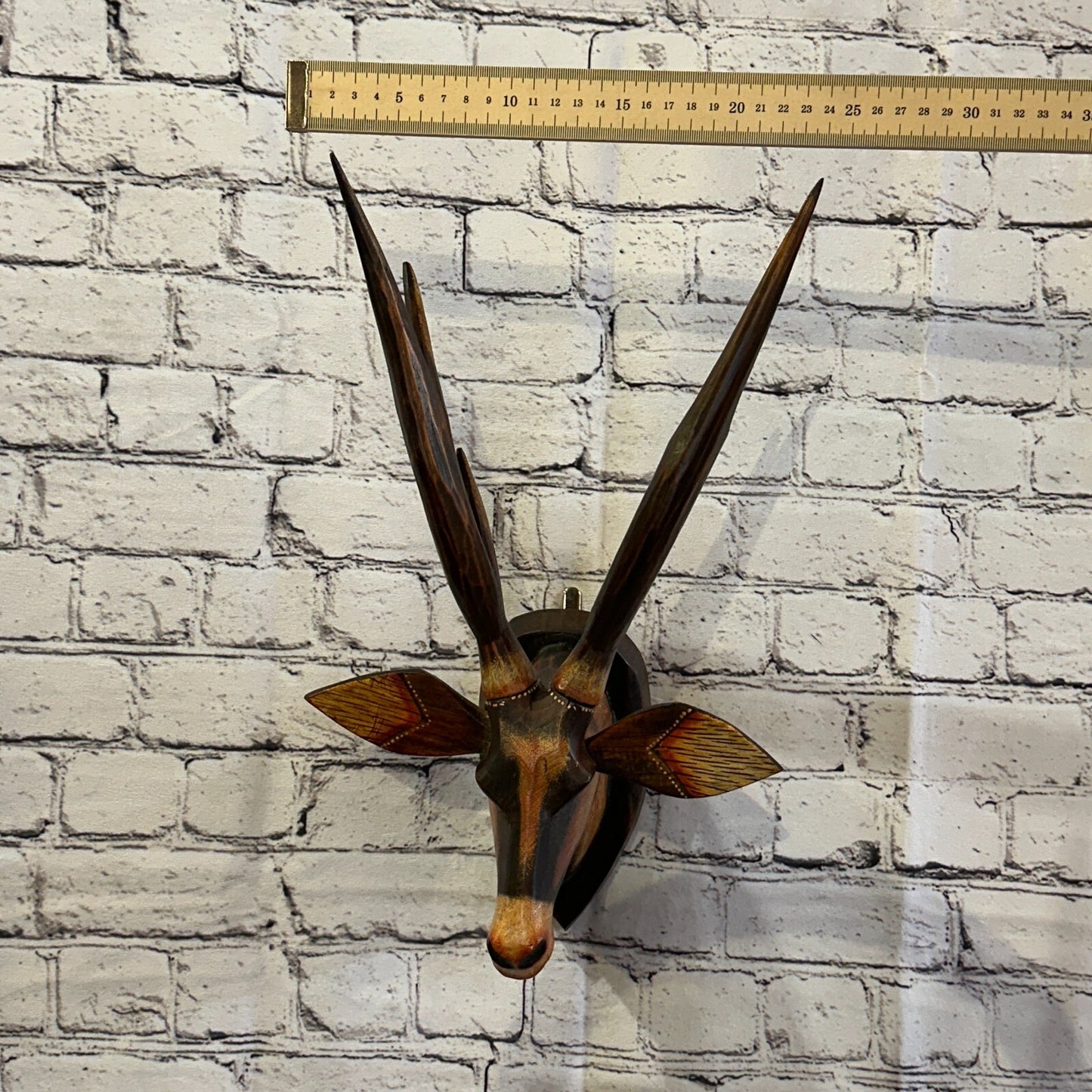 45cm x 25cm Brown Painted Wood Mounted Deer Head Wall Mounted Art Large Shabby