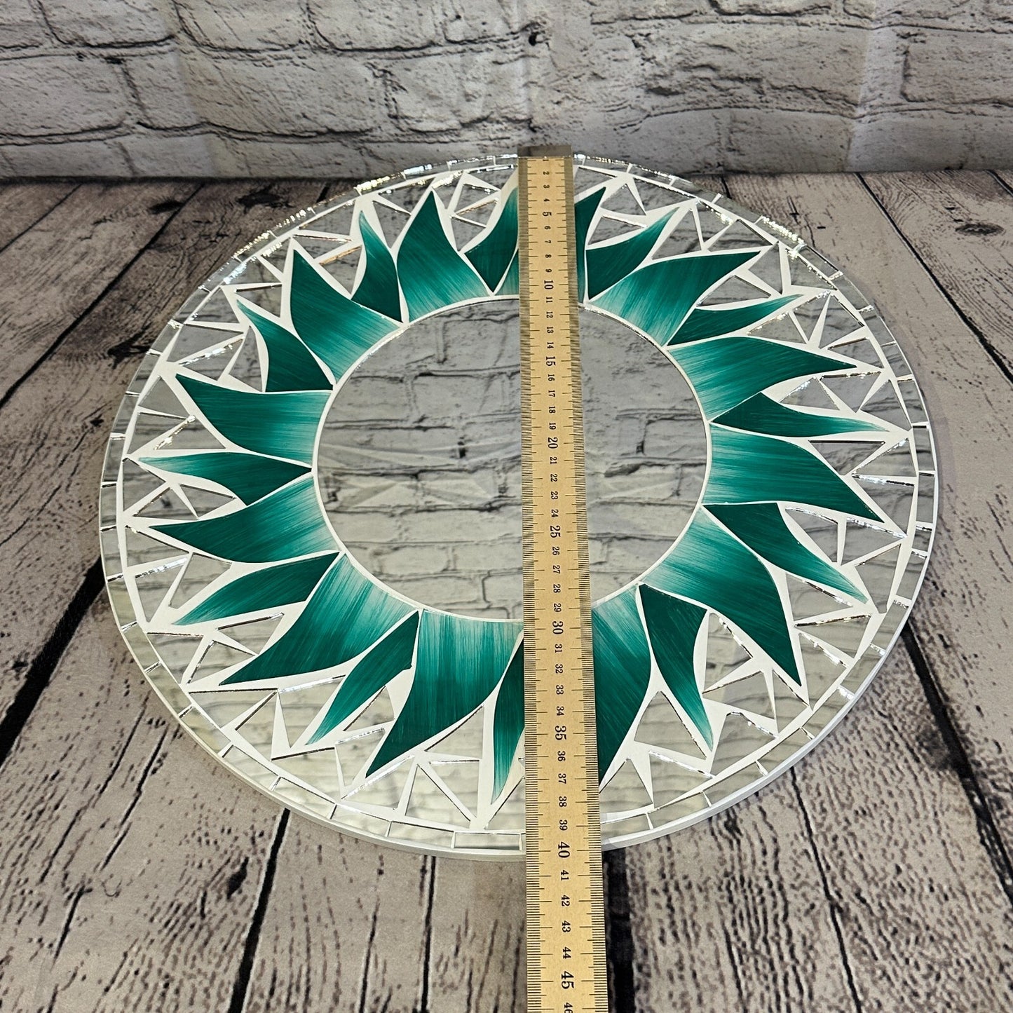 Green Flame Sun Mosaic Tile Wall Mirror 40cm x 40cm 16 Inches Handmade New