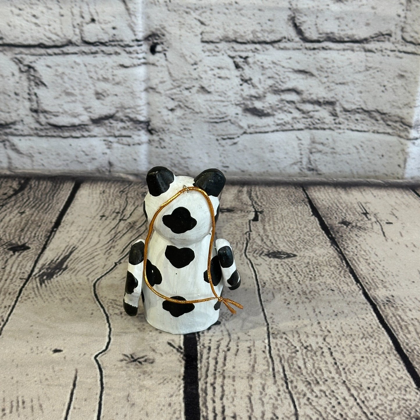 10cm Dotted Panda Sitting Animal, Wooden Shelf Ornament Handmade and Fairtrade