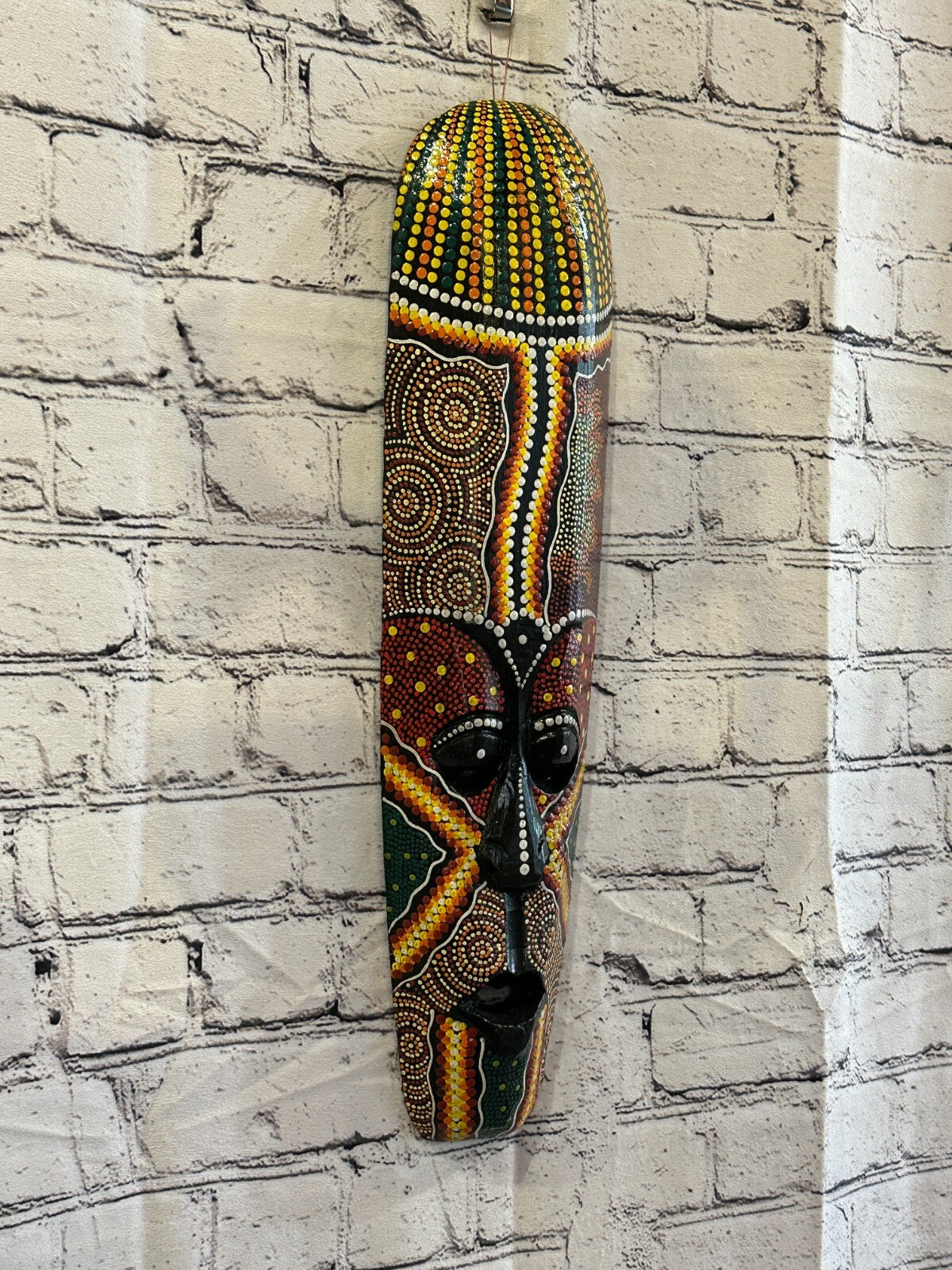 Mask 50cm Carved Wooden Dot Painted Ethnic Tribal Tiki Wall Art Handmade No 1
