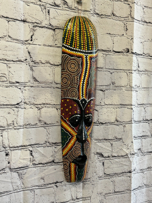 Mask 50cm Carved Wooden Dot Painted Ethnic Tribal Tiki Wall Art Handmade No 1
