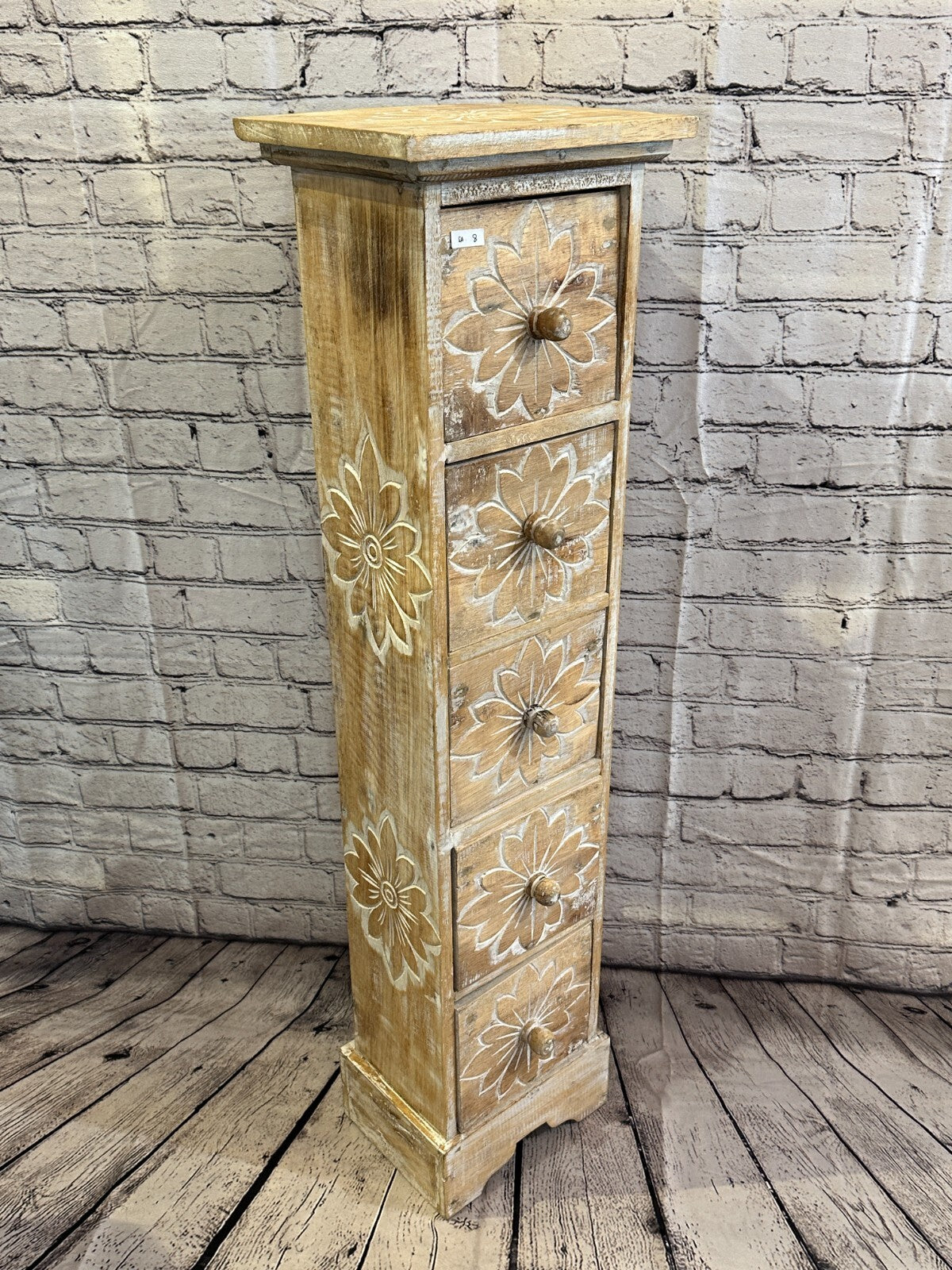 100cm x 25cm Cream 5 Draw Wooden Side Cabinet Living Hallway Storage Furniture