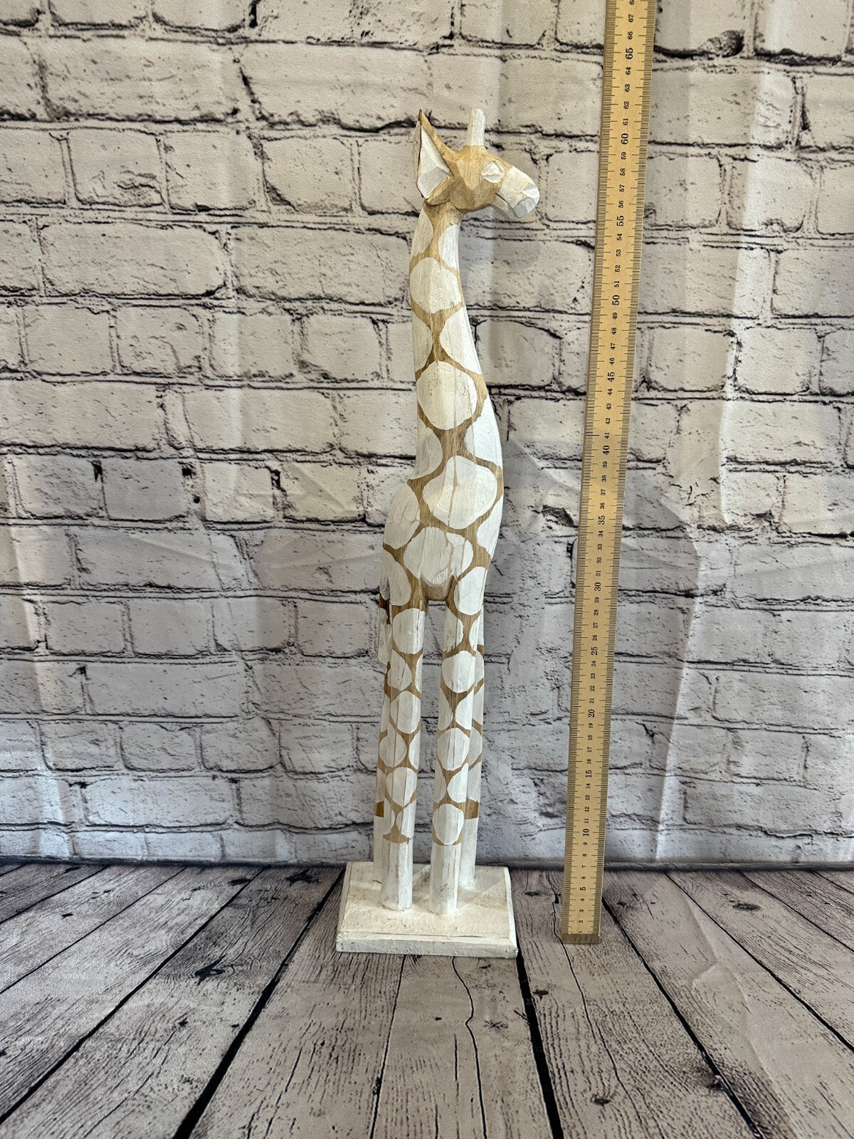 60cm White Dot Painted Wood Giraffe Tall Statue Wood Modern Hand Carved Painted