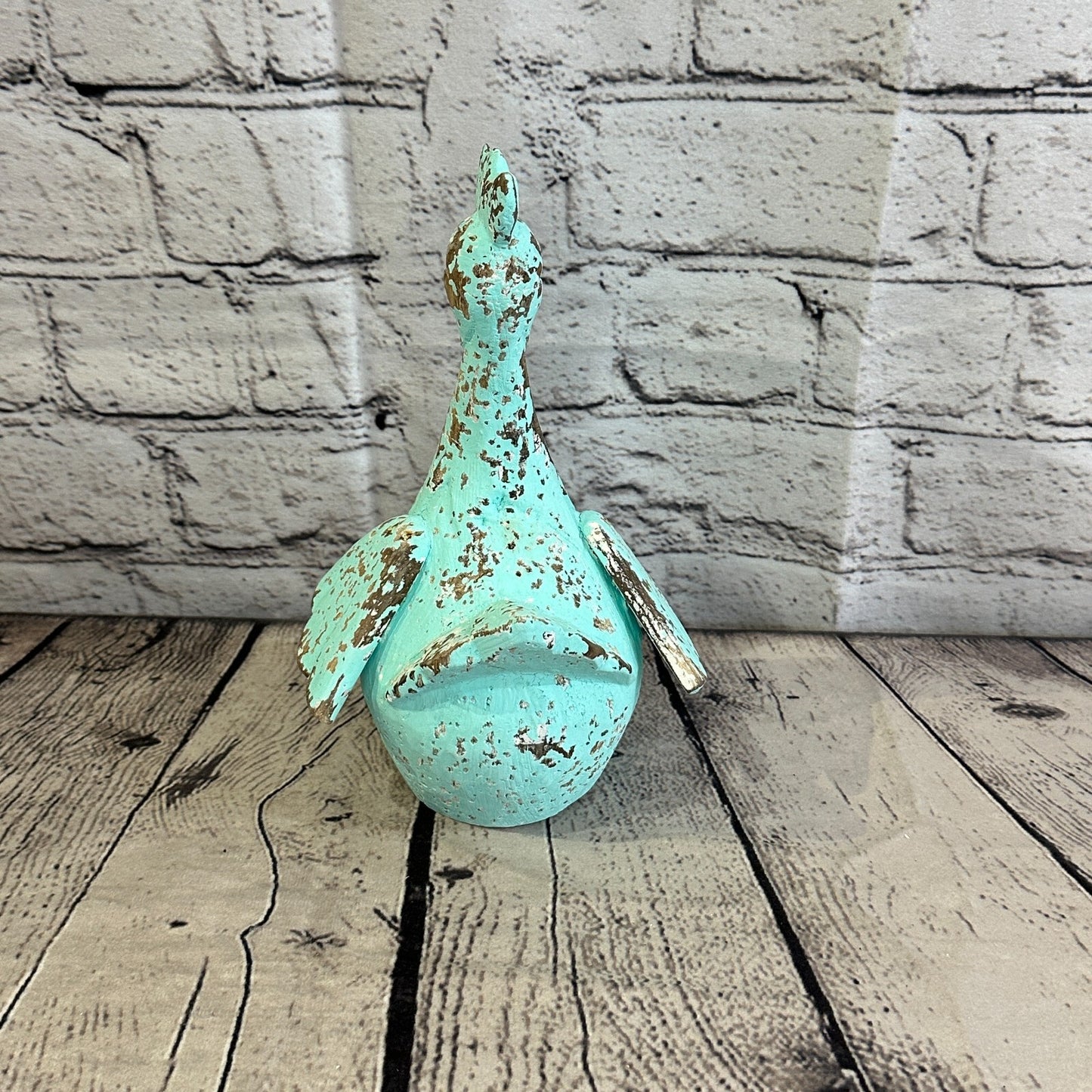 20cm x 10cm Green Shabby Wooden Rooster Cockerel Retro Collectable Hand Carved