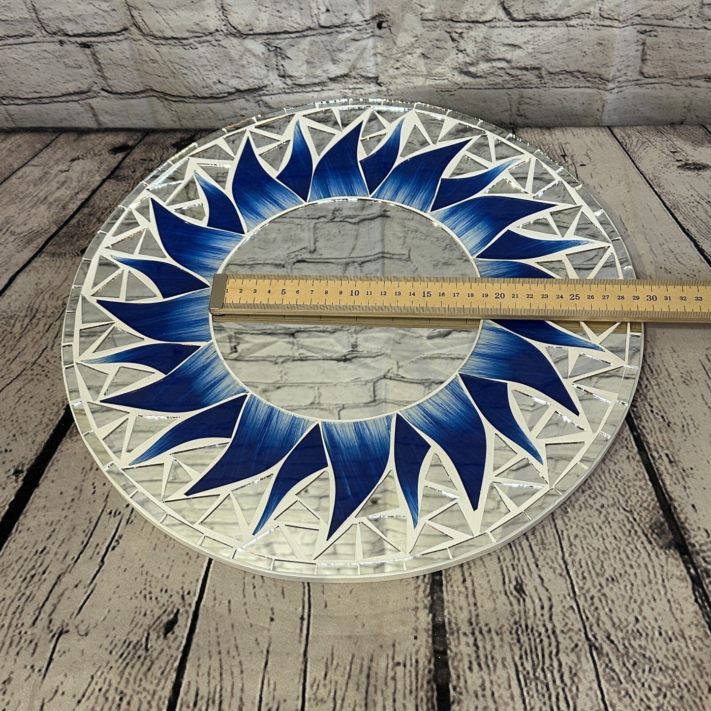 Dark Blue Flame Sun Mosaic Tile Wall Mirror 40cm x 40cm 16 Inches Handmade New