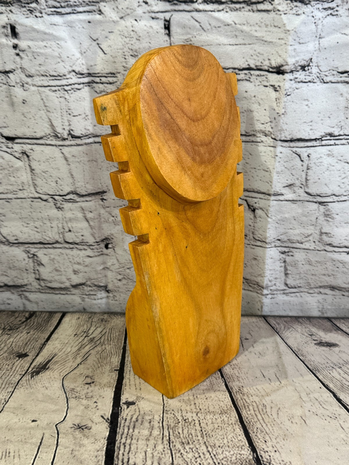 30cm Hand Carved Wooden Necklace On Base Chain Jewellery Display Stand Bust