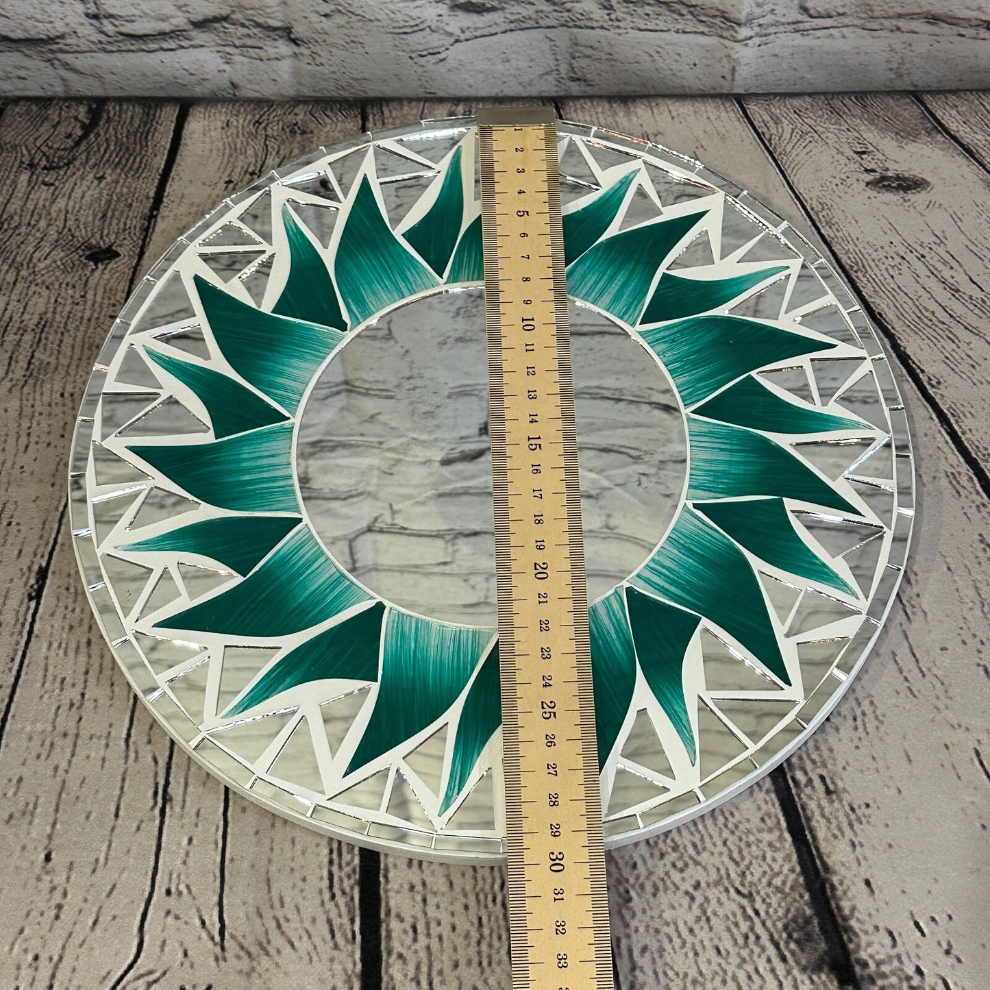 Green Flame Sun Mosaic Tile Wall Mirror 30cm x 30cm 12 Inches Handmade New