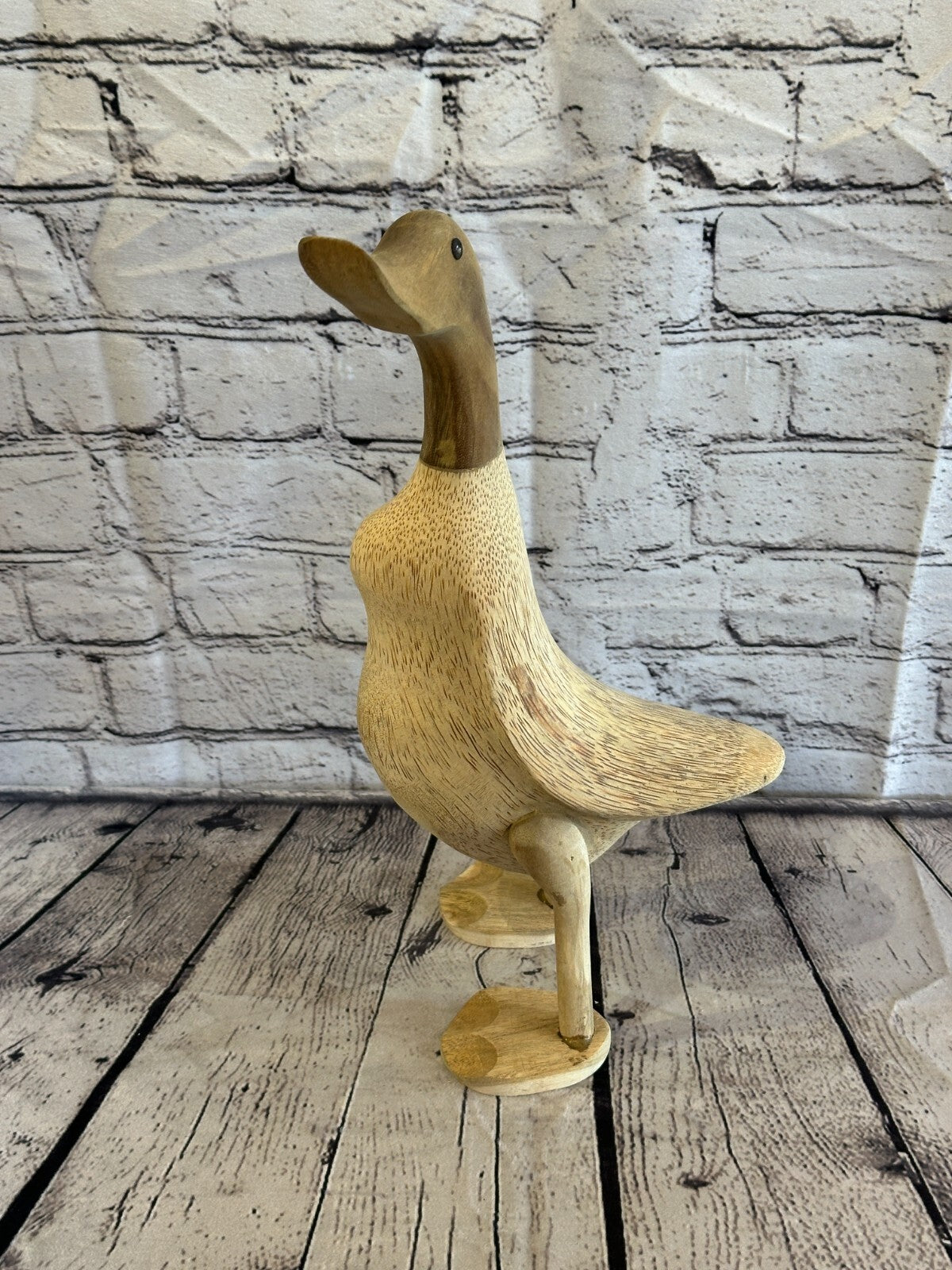 Looking Left 40cm Tall Wooden Hairy Duckling Baby Duck Bamboo Root Fairtrade