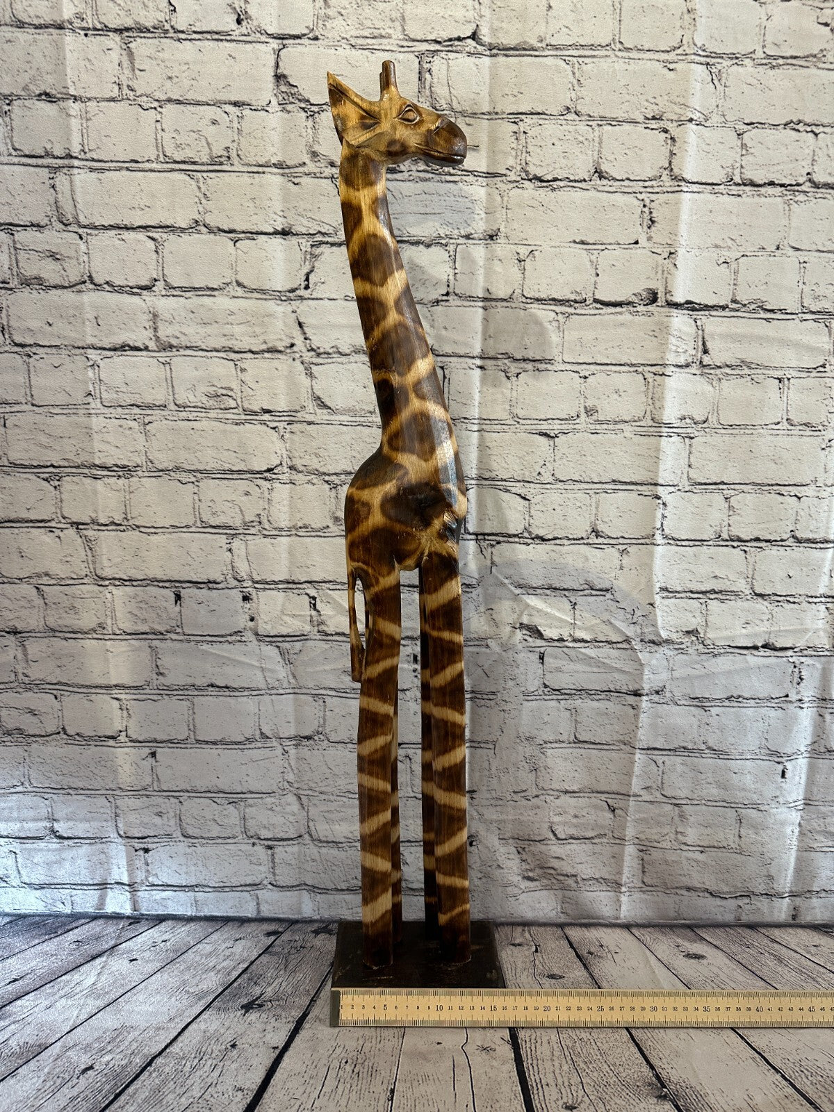 80cm Burnt Pattern Wood Giraffe Tall Statue Wood Modern Hand Carved Painted
