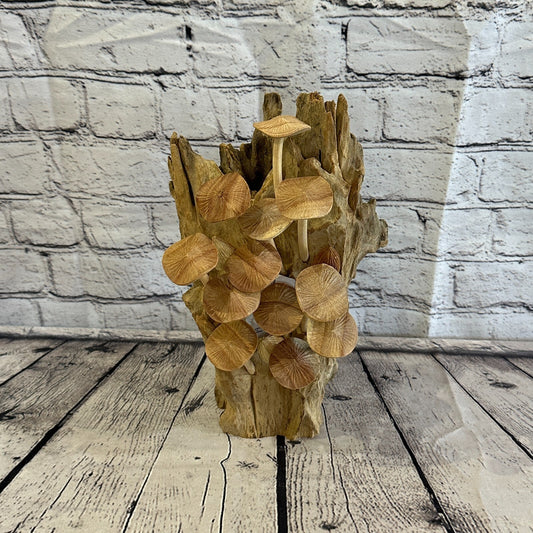 30cm Tall Mushrooms Cluster Parasite Ornament Natural Carving Fairtrade Wooden