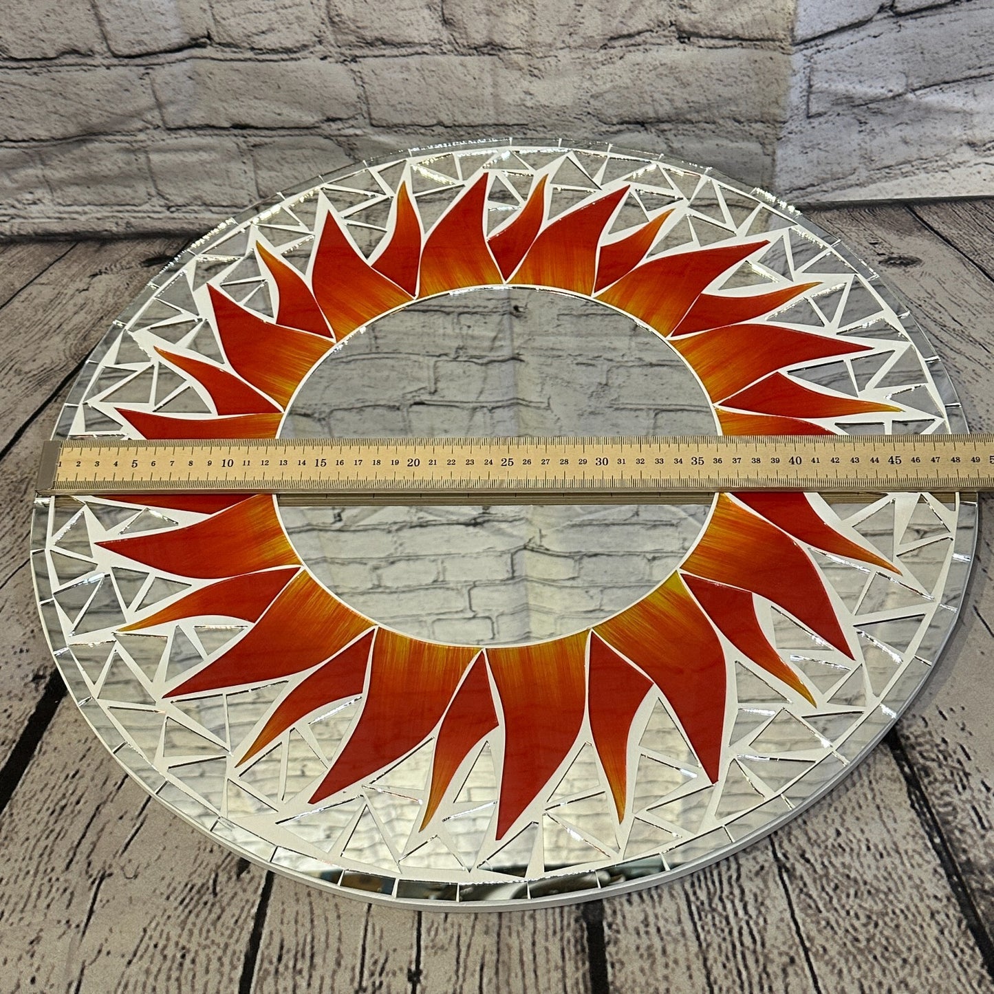 Red Flame Sun Mosaic Tile Wall Mirror 50cm x 50cm 20 Inches Handmade New