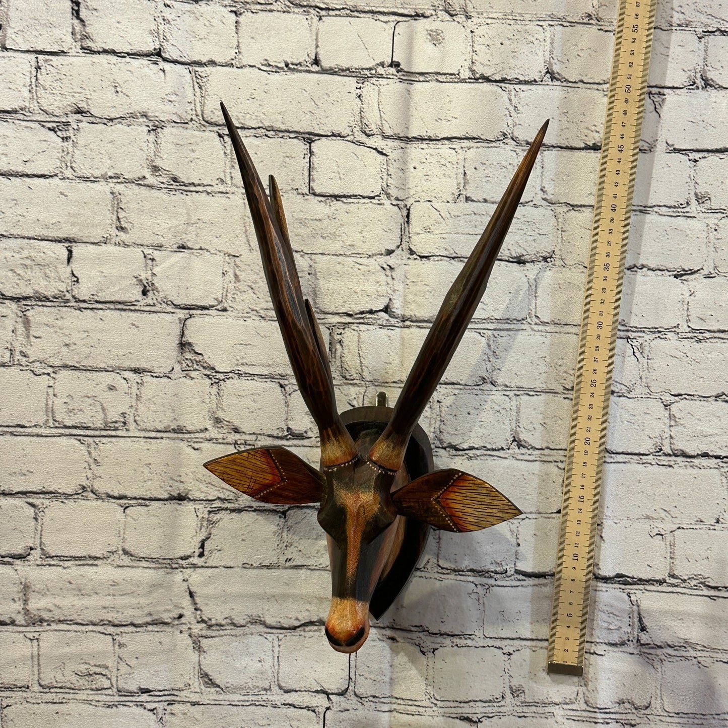 45cm x 25cm Brown Painted Wood Mounted Deer Head Wall Mounted Art Large Shabby