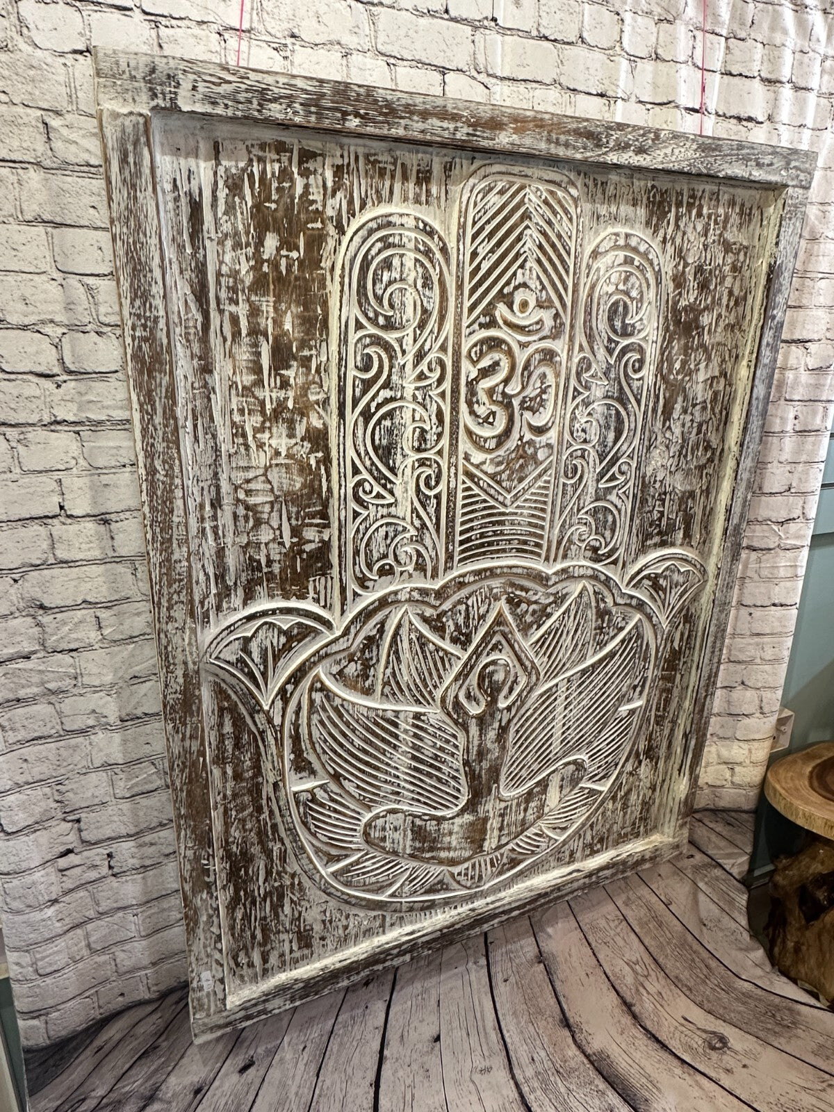 Hand Of Fatima Wooden Panel 130cm x 100cm Brown Wall Art Plaque Handcarved
