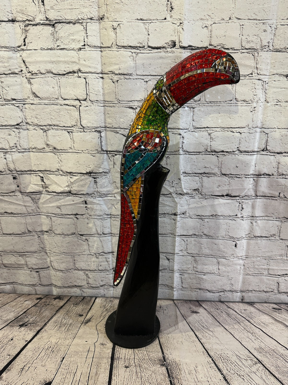 65cm Mosaic Toucan Bird Ornament Statue Fair Trade Handmade Carved Wood Design 5