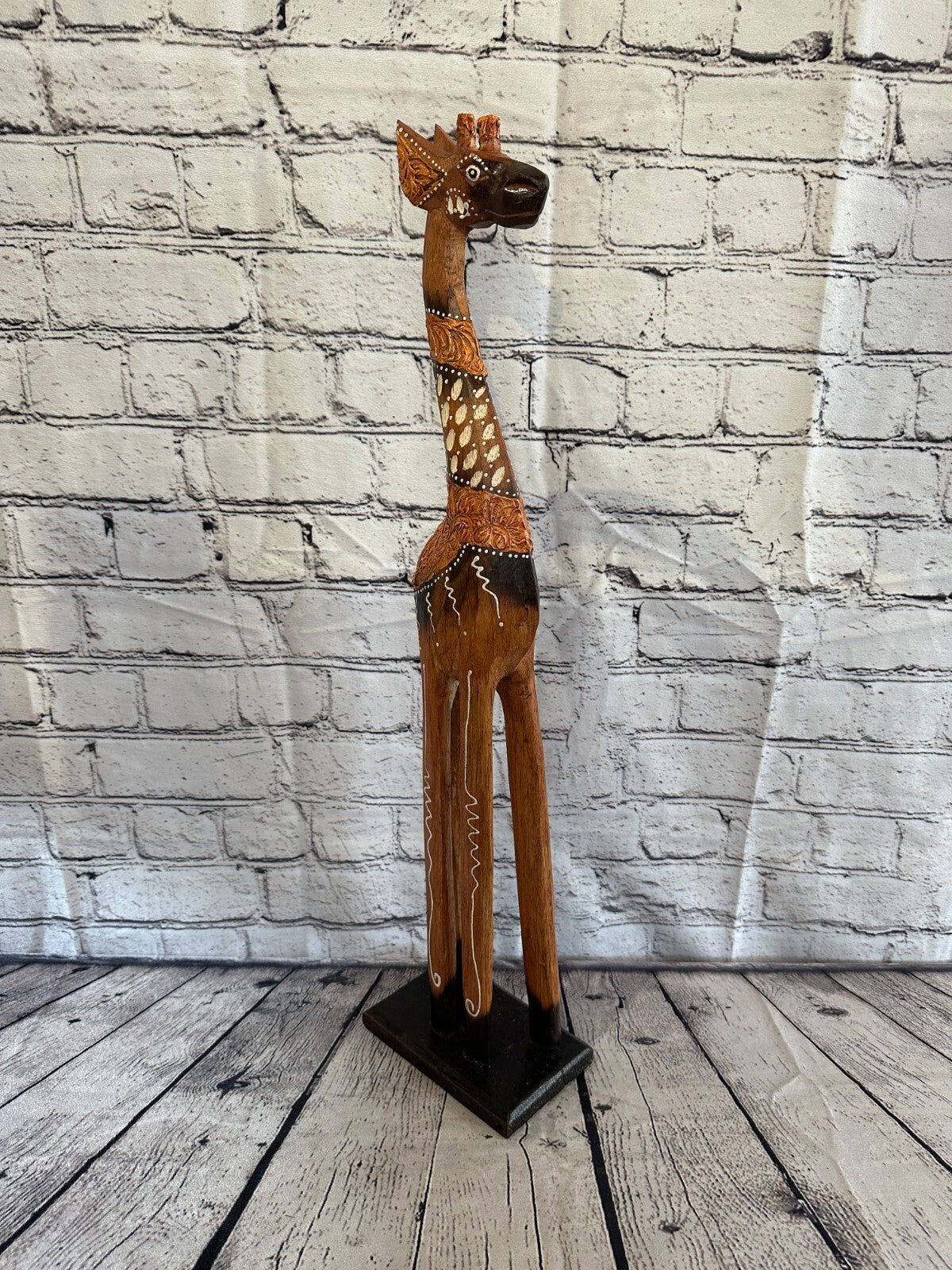 60cm Brown Painted Wood Giraffe Tall Statue Wood Modern Hand Carved Painted