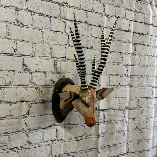 45cm x 25cm Brown Painted Wood Antelope Head Wall Mounted Art Large Shabby