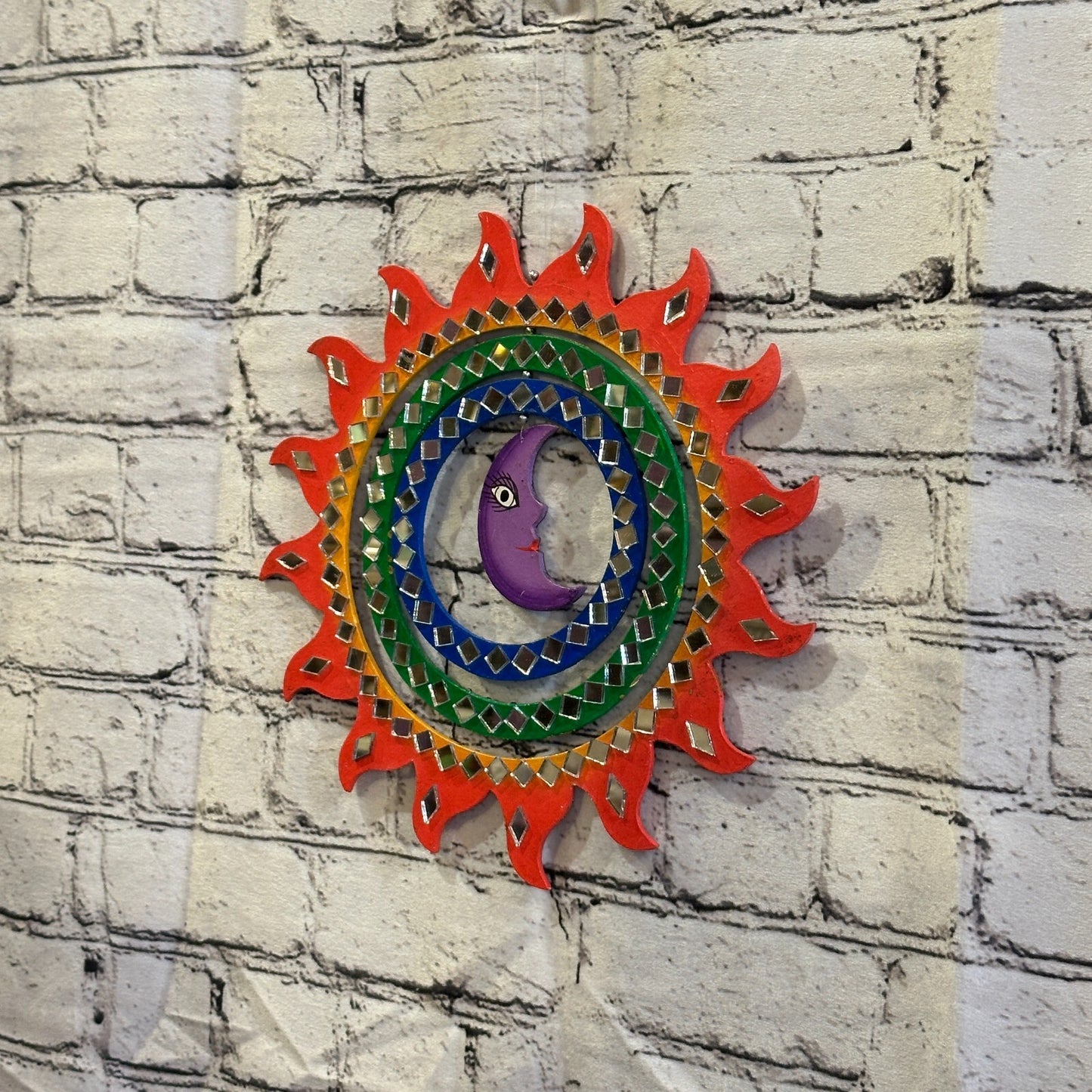 25cm Colourful Red Moon Hanging With Mirrors Window Suncatcher Indoor Mobile