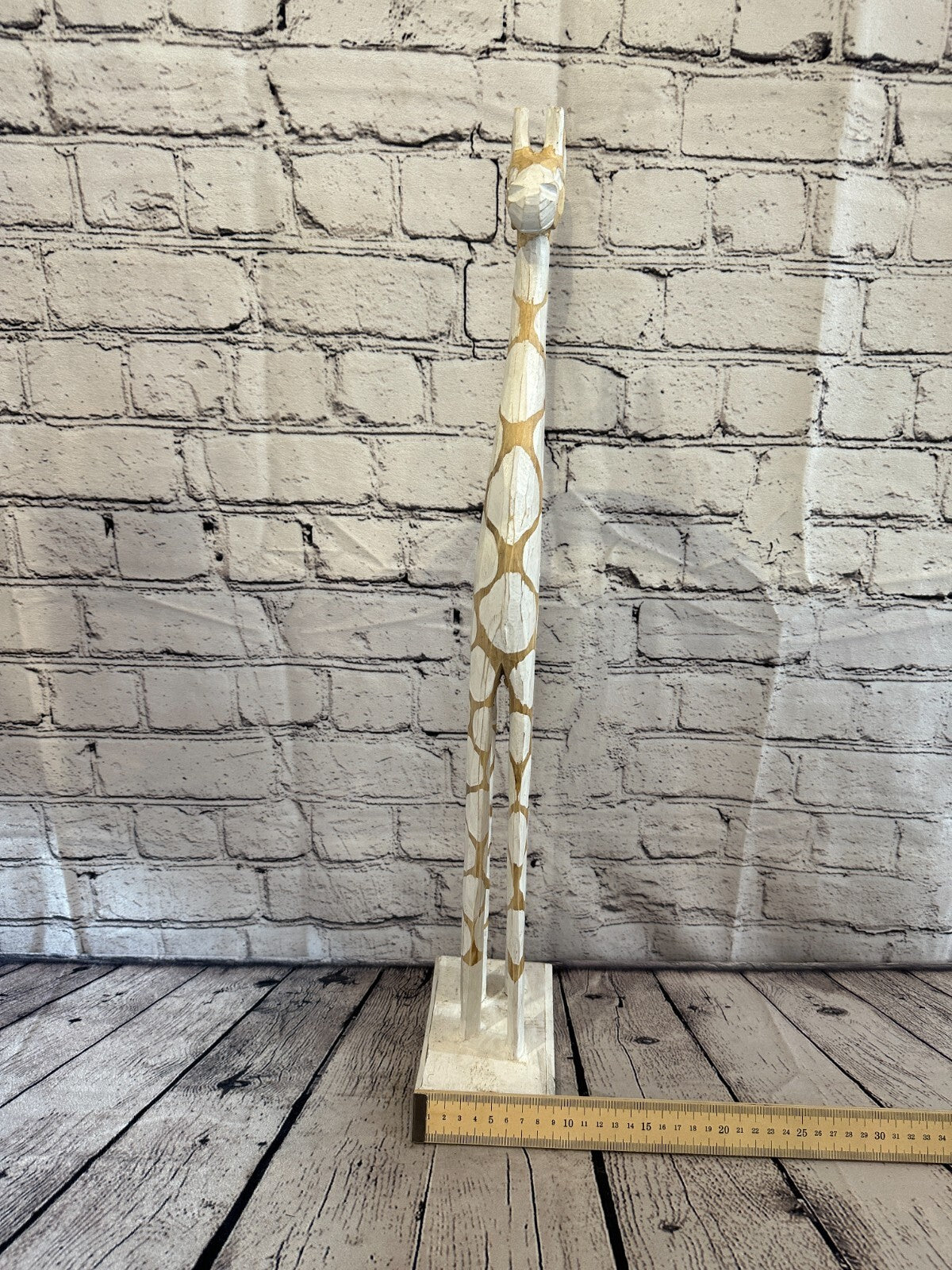 60cm White Dot Painted Wood Giraffe Tall Statue Wood Modern Hand Carved Painted