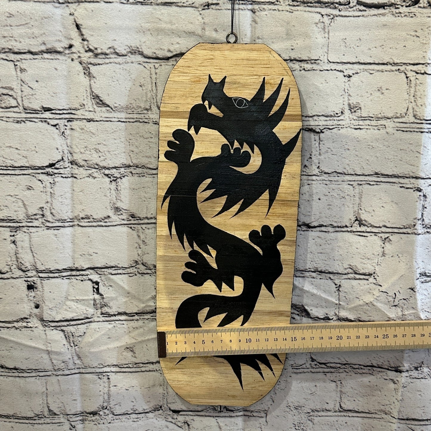 40cm Black Dragon Pattern Wind Spinner Wooden Spiral Mobile Garden Ornament