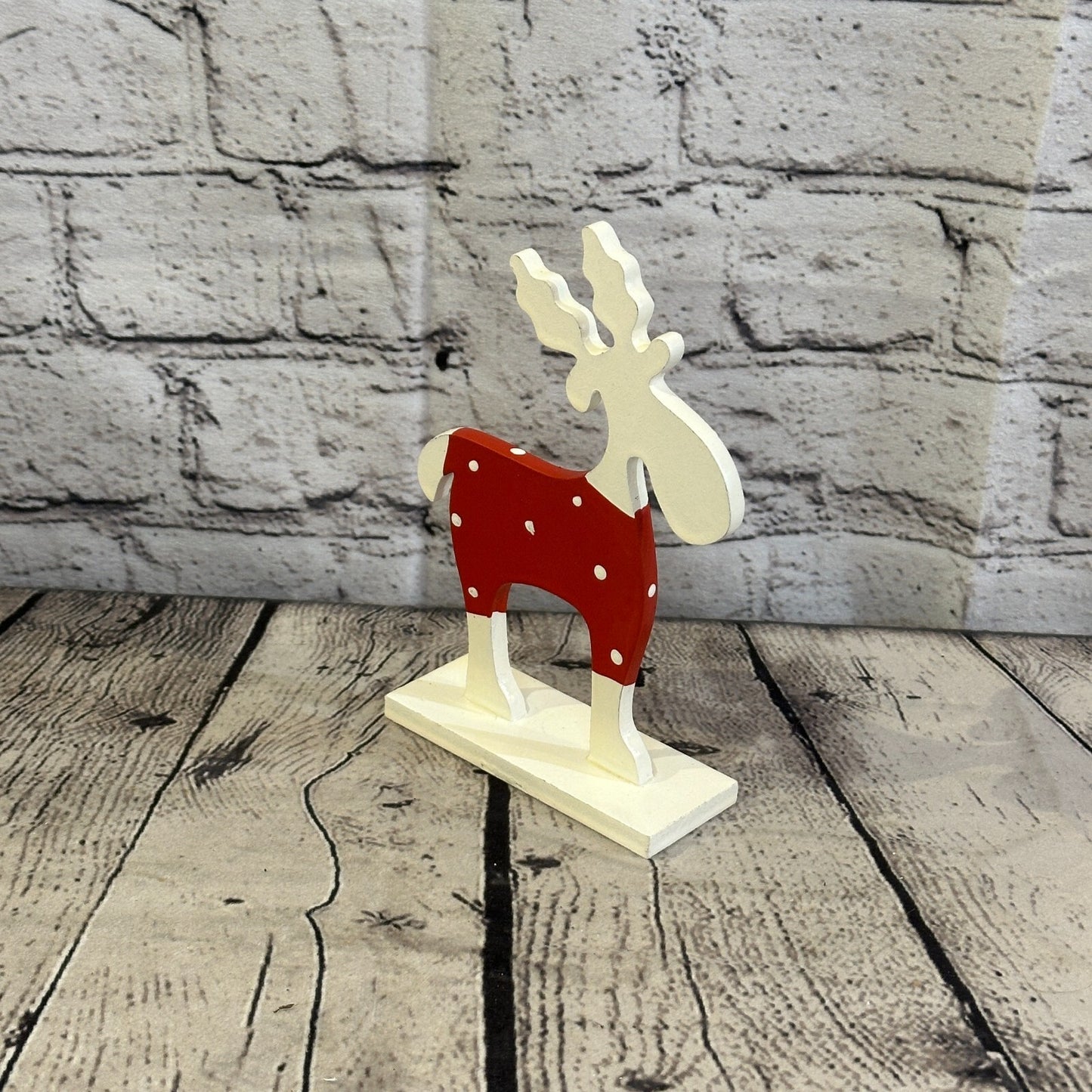 18cm x 10cm Red Handcrafted Wood Reindeer Xmas Christmas Ornament Antlers