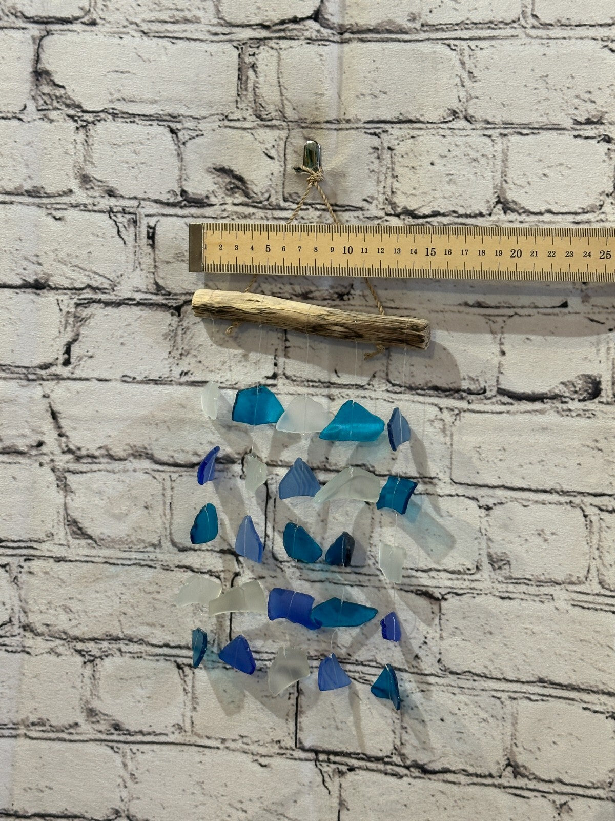 25cm x 15cm Blue Mix Wind Recycled Glass Driftwood Handmade Garden Home Mobile