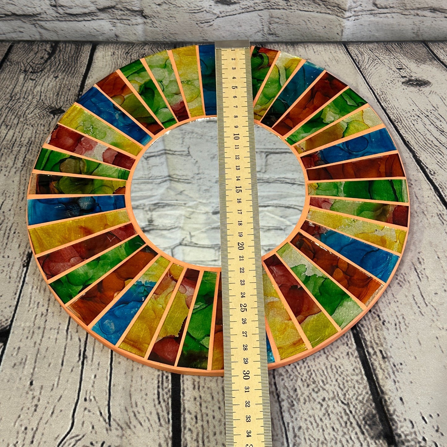Rainbow Terracotta Line Mosaic Tile Wall Mirror 30cm x 30cm 12 Inches Handmade
