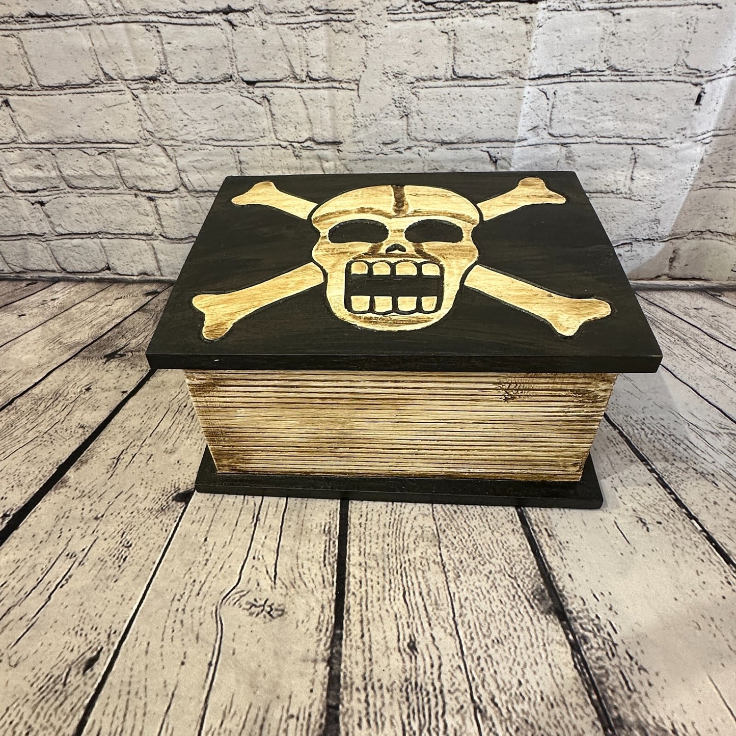 30cm x 22cm Book Wooden Gothic Skeleton Skull Coffin Jewellery Trinket Box