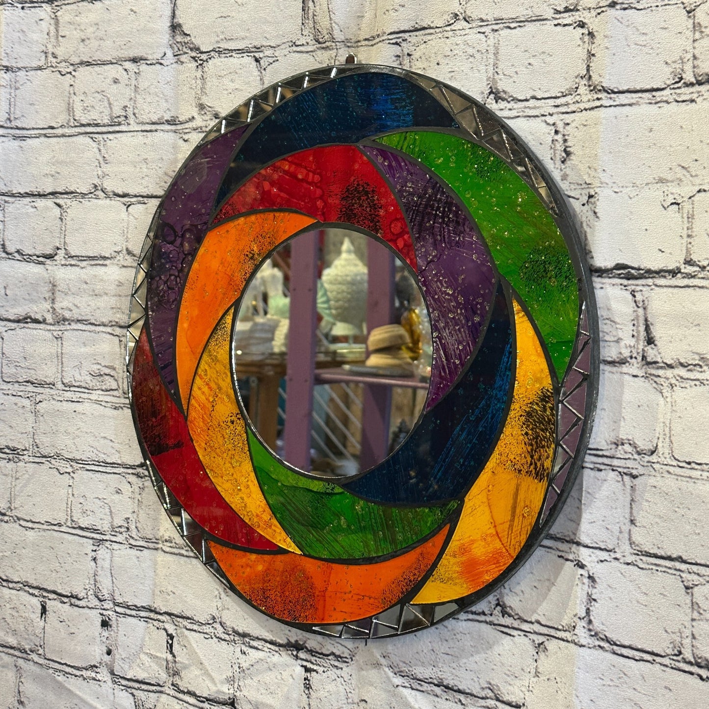 Rainbow Swirl Crescent Mosaic Tile Wall Mirror 40cm x 40cm 16 Inches Handmade