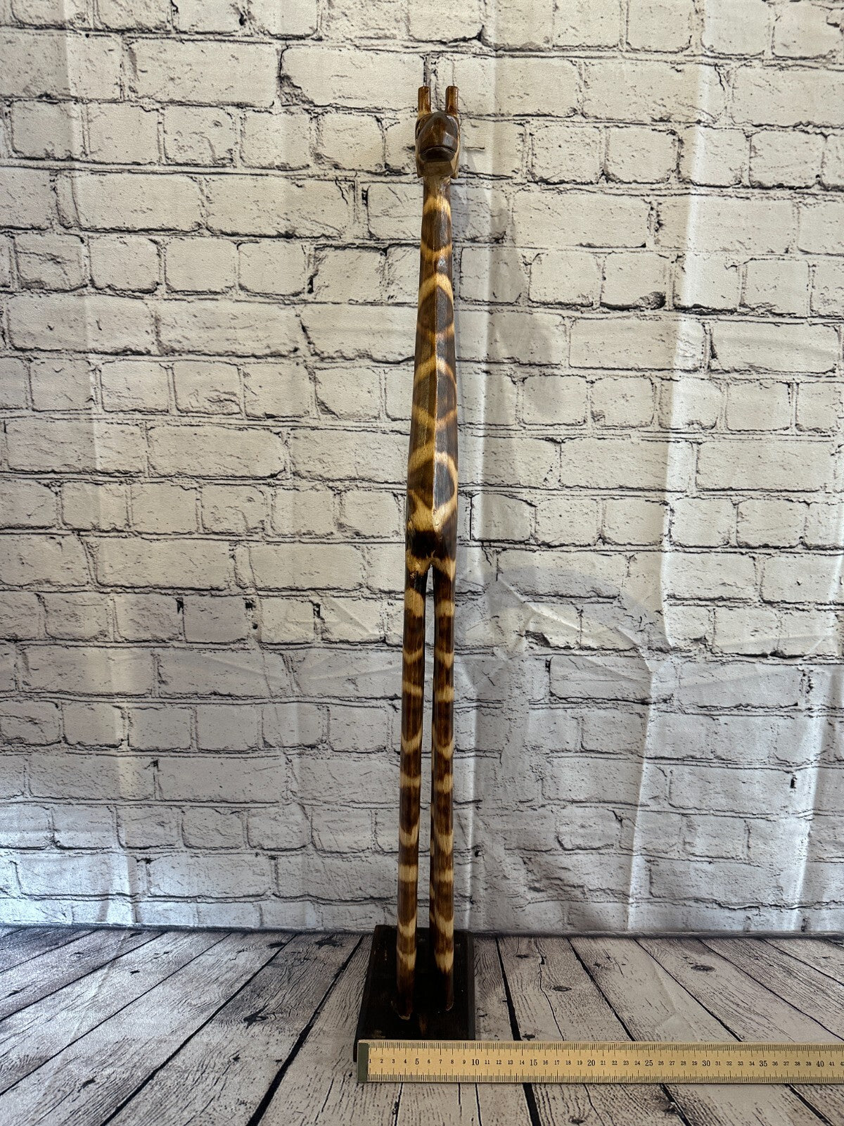80cm Burnt Pattern Wood Giraffe Tall Statue Wood Modern Hand Carved Painted