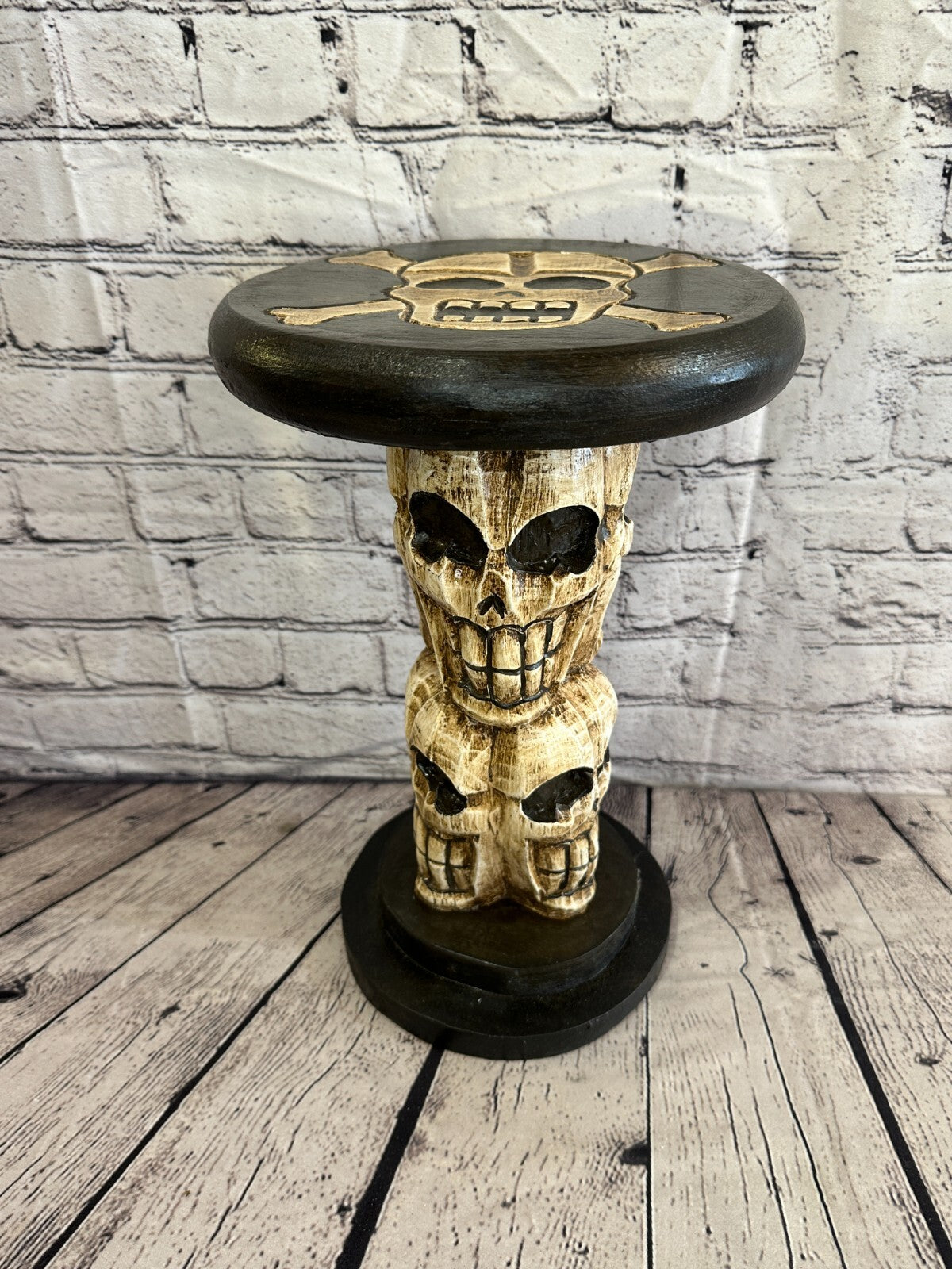 35cm Skull Tower Wood Side Table Bone Skull Flower Stand Solid Wood Gothic New