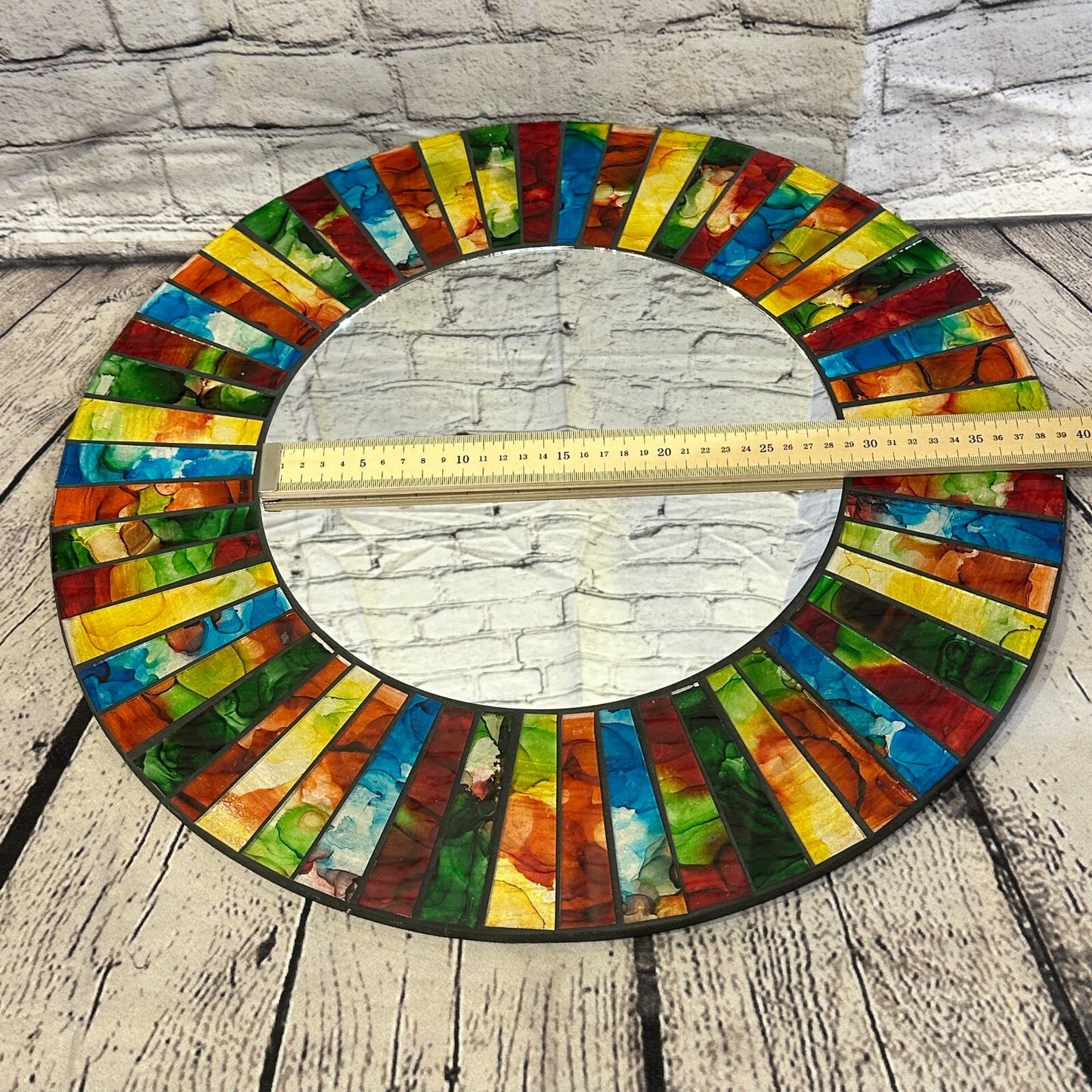 Rainbow Black Line Mosaic Tile Wall Mirror 50cm x 50cm 20 Inches Handmade New