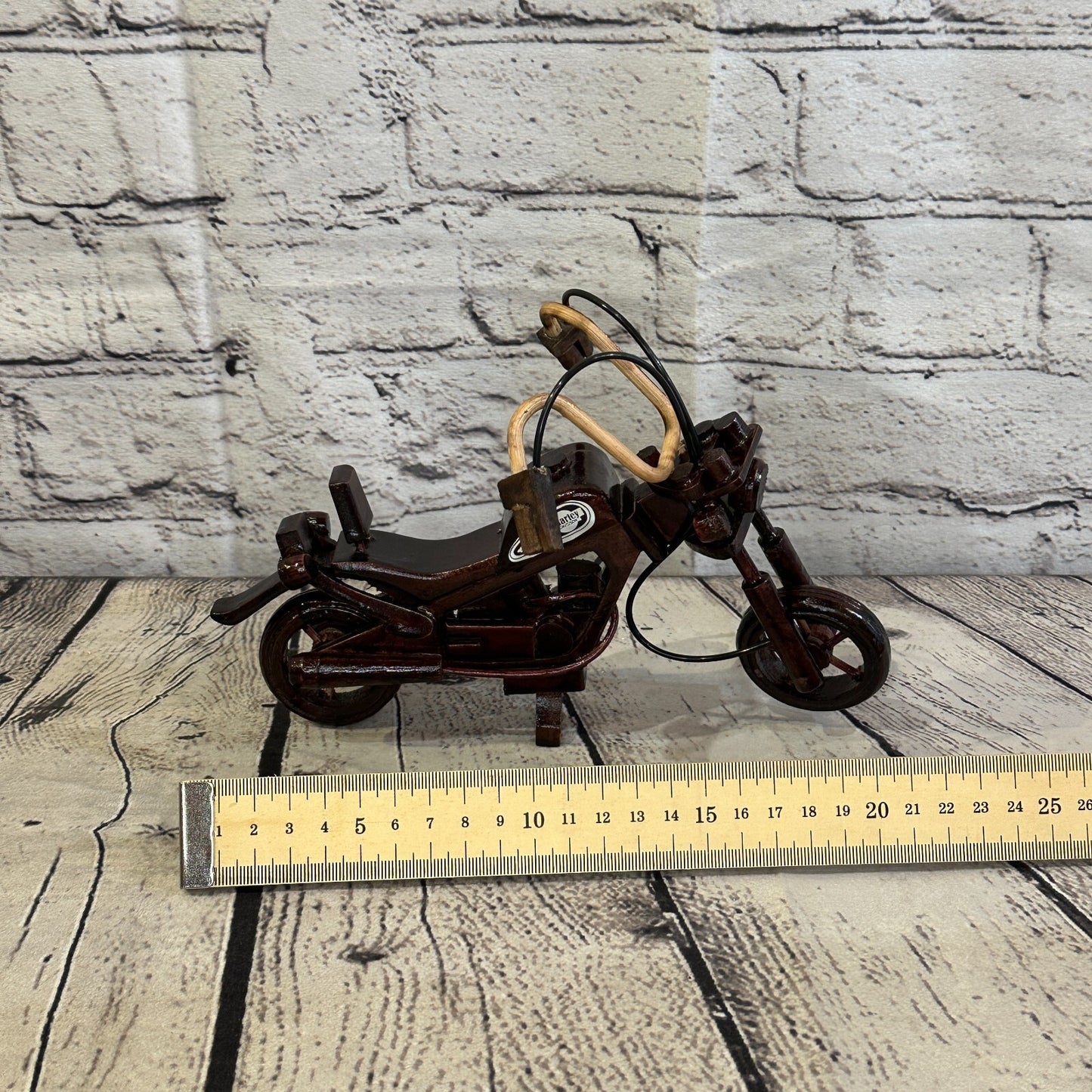 20cm Small Dark Wood Motorbike Motorcycle Model Wooden Ornament Decorative Bike